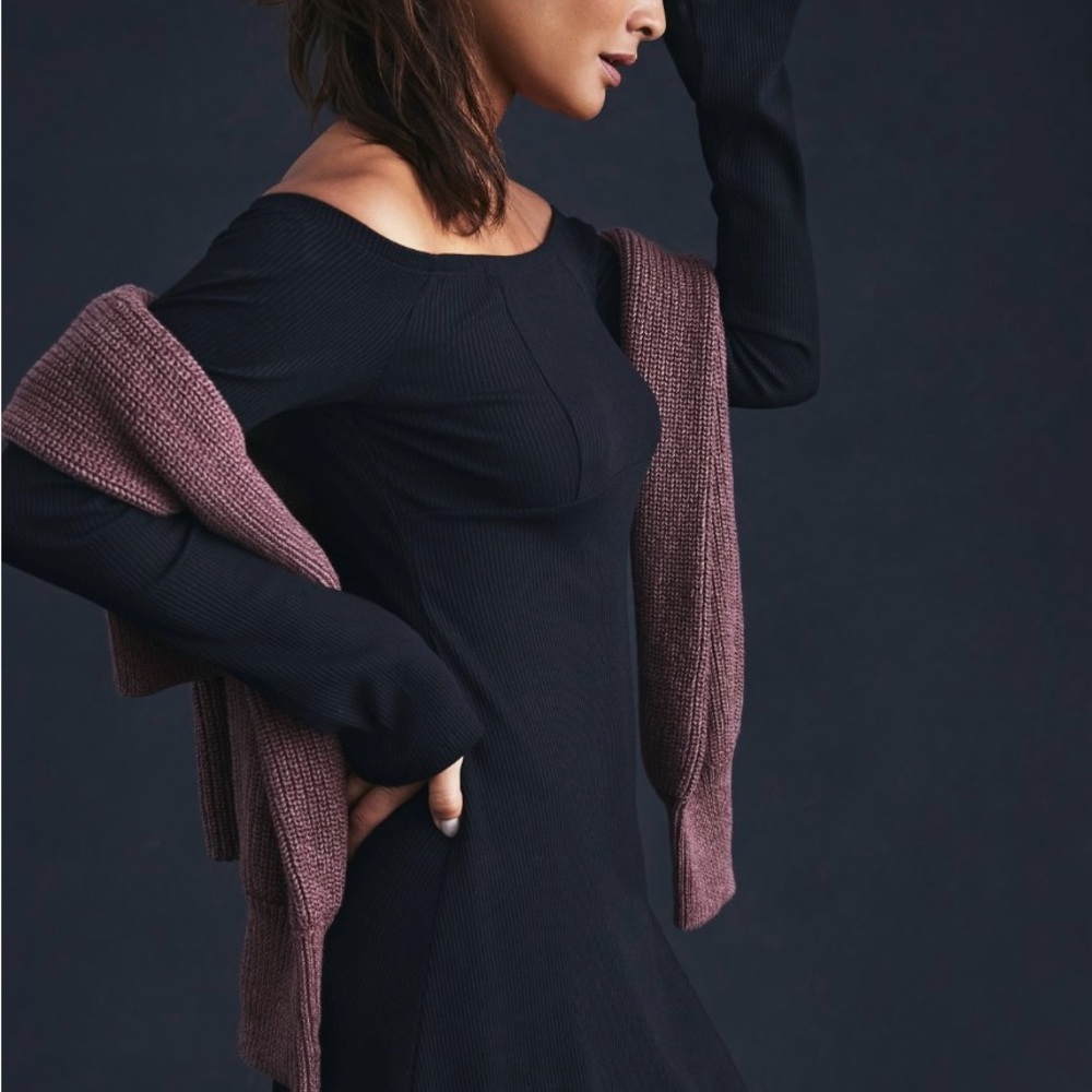 Anthropologie Black Long Sleeve Dress with Mauve Accents